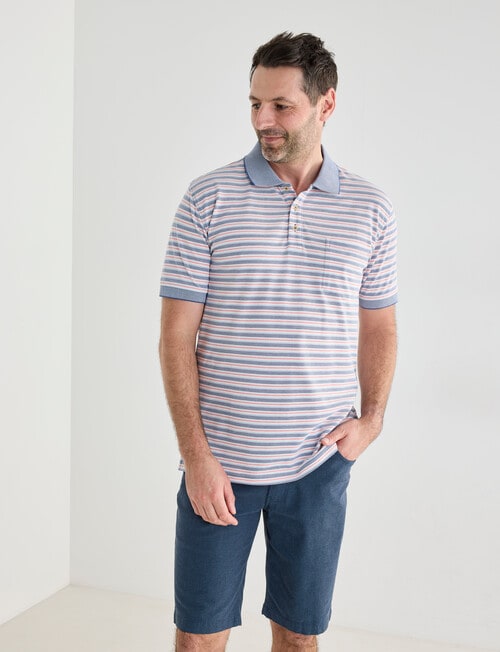 Chisel Narrow Stripe Short Sleeve Polo Shirt, Peach product photo