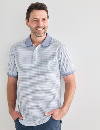 Chisel Narrow Stripe Short Sleeve Polo Shirt, Denim product photo