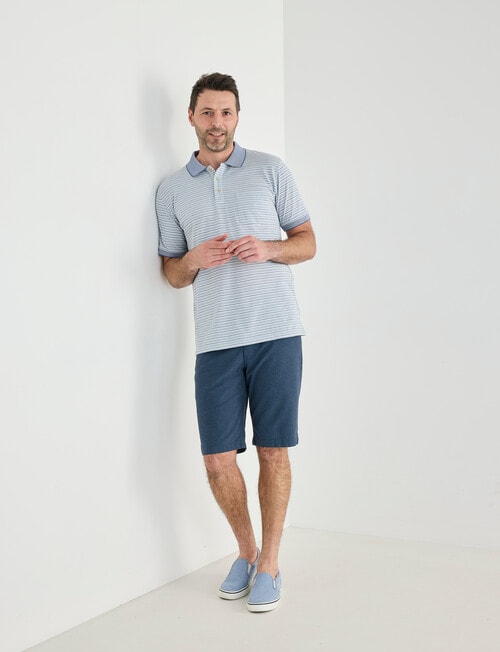 Chisel Narrow Stripe Short Sleeve Polo Shirt, Denim product photo View 03 L
