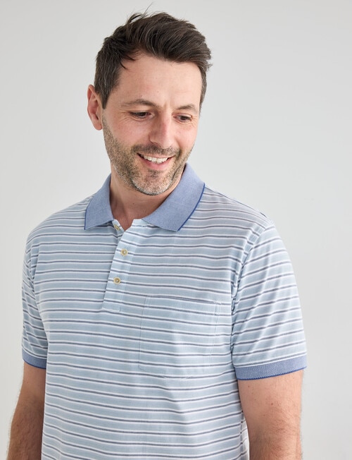 Chisel Narrow Stripe Short Sleeve Polo Shirt, Denim product photo View 04 L