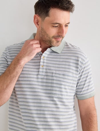 Chisel Narrow Stripe Short Sleeve Polo Shirt, Sage product photo