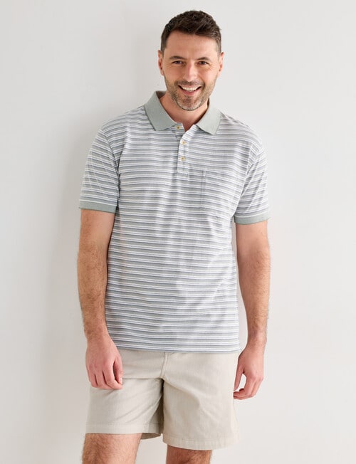 Chisel Narrow Stripe Short Sleeve Polo Shirt, Sage product photo View 04 L