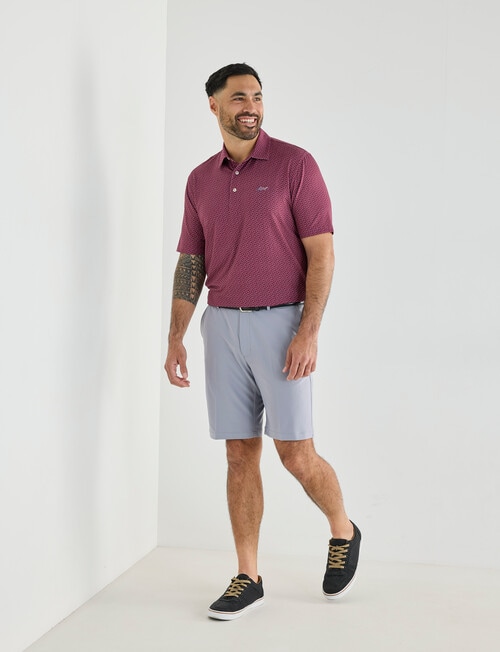 Greg Norman Mini Abstract Spread Short Sleeve Polo Shirt, Grape Wine product photo View 03 L
