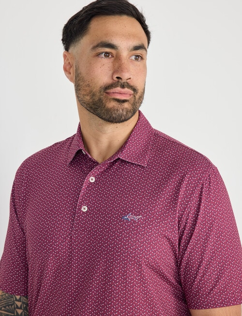 Greg Norman Mini Abstract Spread Short Sleeve Polo Shirt, Grape Wine product photo View 04 L