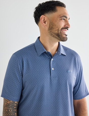 Greg Norman Mini Abstract Spread Short Sleeve Polo Shirt, Vintage Indigo product photo
