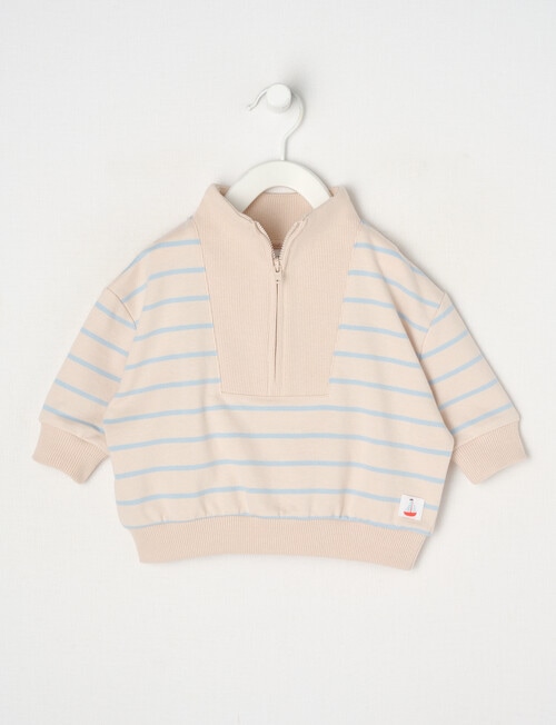 Teeny Weeny Striped Sweatshirt, Stone & Blue product photo
