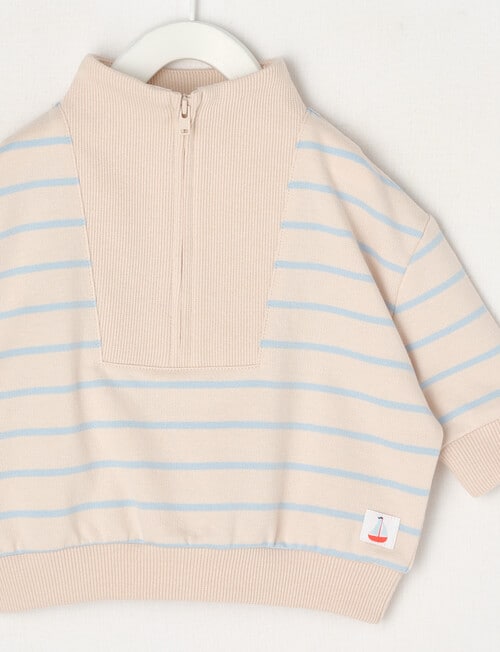 Teeny Weeny Striped Sweatshirt, Stone & Blue product photo View 02 L