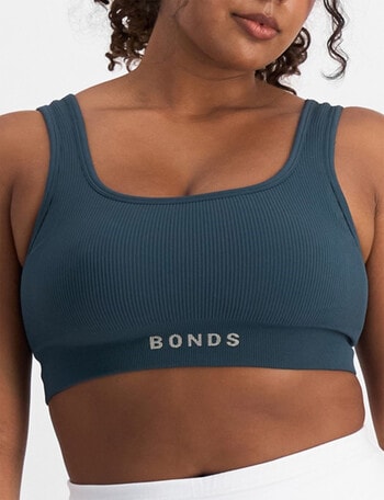 Bonds Move Rib Seamless Crop Bra, Blue Pine product photo