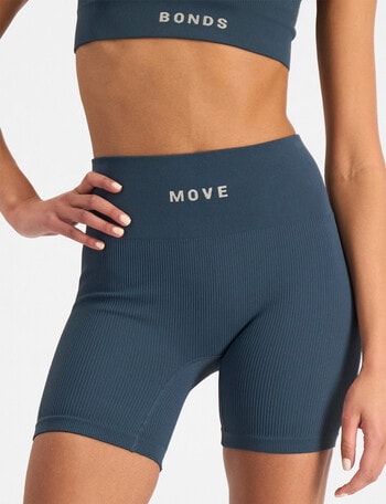 Bonds Move Rib Seamless Midi Shorts, Blue Pine product photo