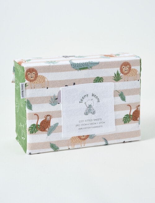 Teeny Weeny Flannelette Fit x2 Cot Sheet Set, Safari Park product photo View 02 L