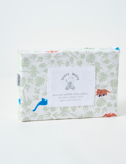 Teeny Weeny Flannelette Bedside Sleeper Fit Sheets x2, Dinosaurs product photo View 02 L