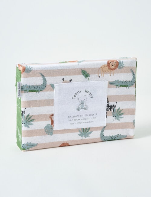 Teeny Weeny Flannelette Bassinet Fitted Sheets x2, Safari Park product photo View 02 L