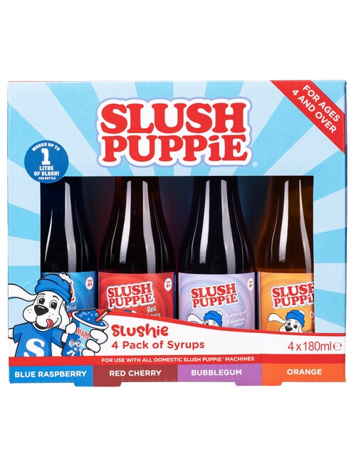 Slush Puppie Syrups, 4-Pack, Blue Raspberry, Cherry, Bubblegum, Orange product photo