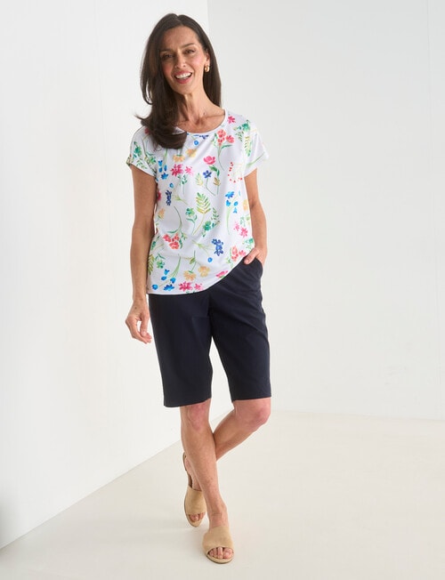 Ella J Printed Cap Sleeve Tee, White product photo View 03 L