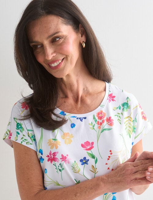 Ella J Printed Cap Sleeve Tee, White product photo View 05 L