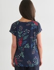 Ella J Printed Cap Sleeve Tee, Navy product photo View 02 S