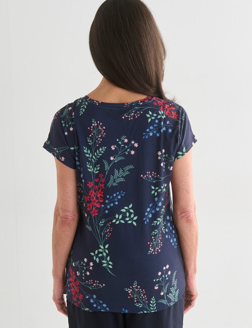 Ella J Printed Cap Sleeve Tee, Navy product photo View 02 L