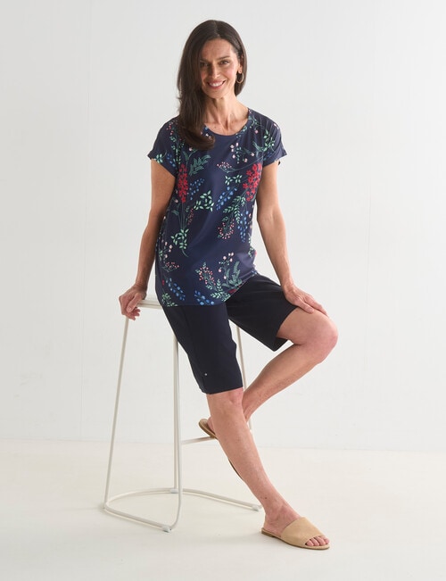 Ella J Printed Cap Sleeve Tee, Navy product photo View 03 L