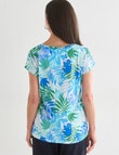 Ella J Printed Cap Sleeve Tee, Aqua product photo View 02 S