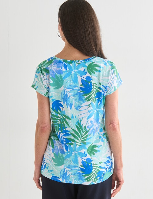 Ella J Printed Cap Sleeve Tee, Aqua product photo View 02 L