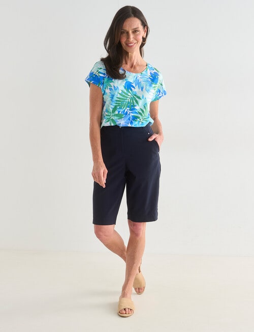 Ella J Printed Cap Sleeve Tee, Aqua product photo View 03 L