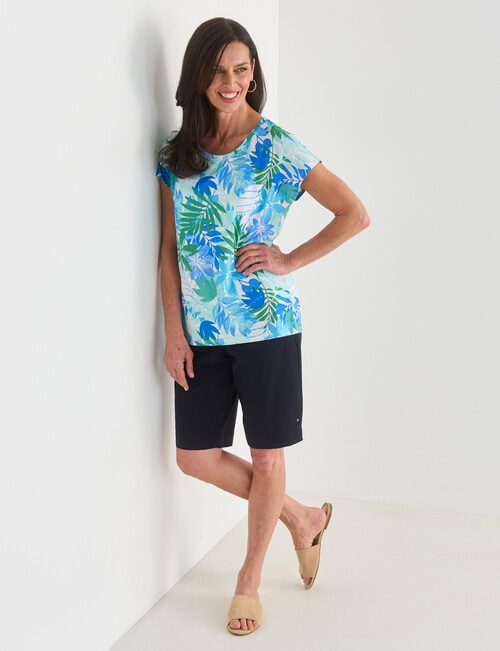 Ella J Printed Cap Sleeve Tee, Aqua product photo View 04 L