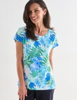 Ella J Printed Cap Sleeve Tee, Aqua product photo View 05 S