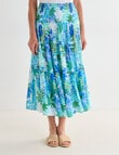 Ella J Printed Shirred Waist Skirt, Aqua product photo