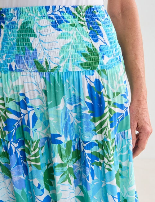 Ella J Printed Shirred Waist Skirt, Aqua product photo View 04 L