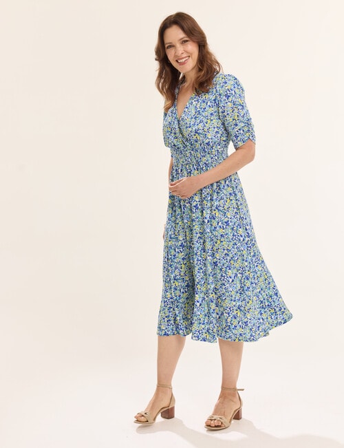 Ella J Faux Printed Wrap Dress, Aqua product photo View 03 L