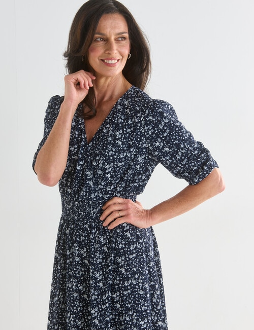 Ella J Printed Faux Wrap Dress, Navy product photo View 05 L