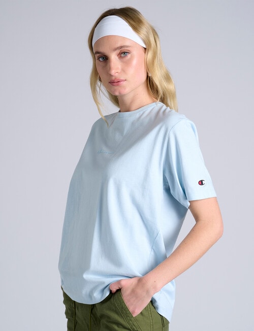 Champion Tonal Script Short Sleeve Tee, Silence Blue product photo View 02 L