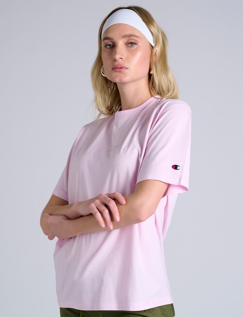 Champion Tonal Script Short Sleeve Tee, Model Pink product photo View 02 L