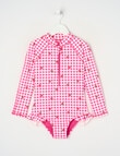 Wavetribe Strawberry Gingham Long Sleeve Rashsuit, Pink product photo