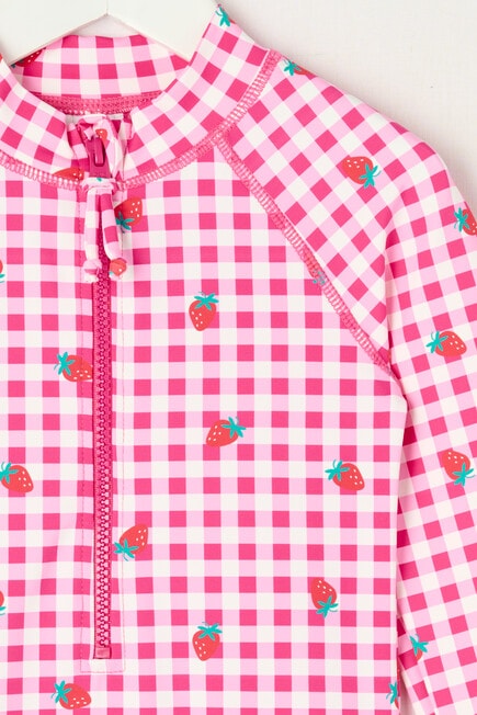 Wavetribe Strawberry Gingham Long Sleeve Rashsuit, Pink product photo View 02 L