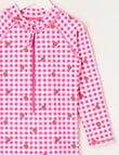 Wavetribe Strawberry Gingham Long Sleeve Sunsuit, Pink product photo View 02 S
