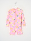 Wavetribe Lemons Long Sleeve Sunsuit, Candy Pink product photo
