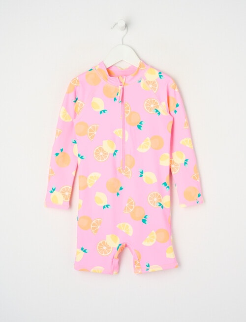 Wavetribe Lemons Long Sleeve Sunsuit, Candy Pink product photo