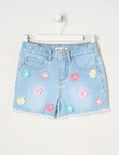 Mac & Ellie Crochet Daisies Denim Short, Light Blue product photo