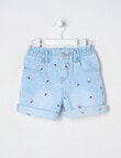 Mac & Ellie Embroidered Strawberries Paperbag Waist Short, Light Blue product photo