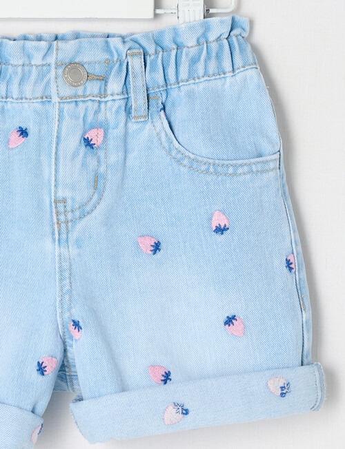 Mac & Ellie Embroidered Strawberries Paperbag Waist Short, Light Blue product photo View 03 L