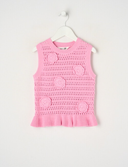 Mac & Ellie Daisies Crochet Look Singlet, Candy product photo