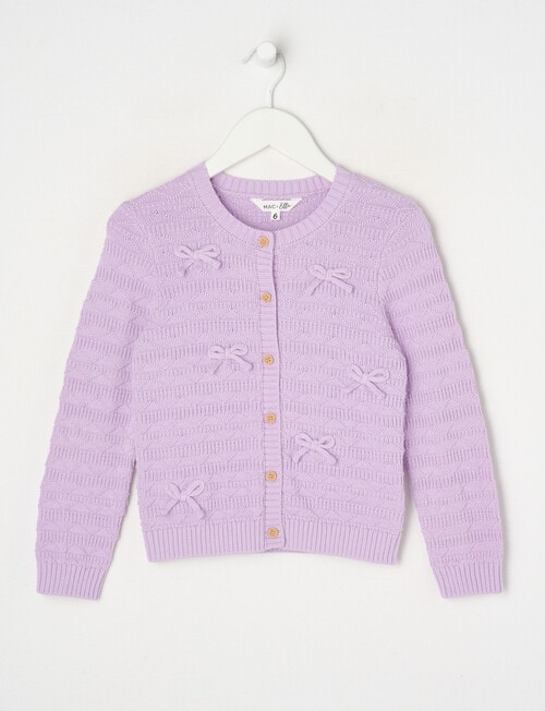 Mac & Ellie Bows Knit Cardigan, Lilac product photo