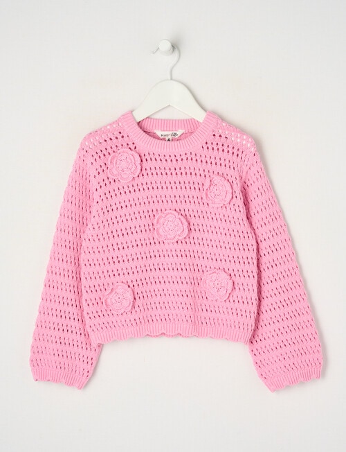 Mac & Ellie Daisies Crochet Look Jumper, Candy product photo