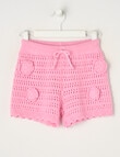Mac & Ellie Daisies Crochet Look Shorts, Candy product photo