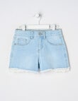 Mac & Ellie Lace Trim Stretch Denim Short, Light Blue product photo