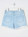 Mac & Ellie Lace Trim Stretch Denim Short, Light Blue product photo View 02 S