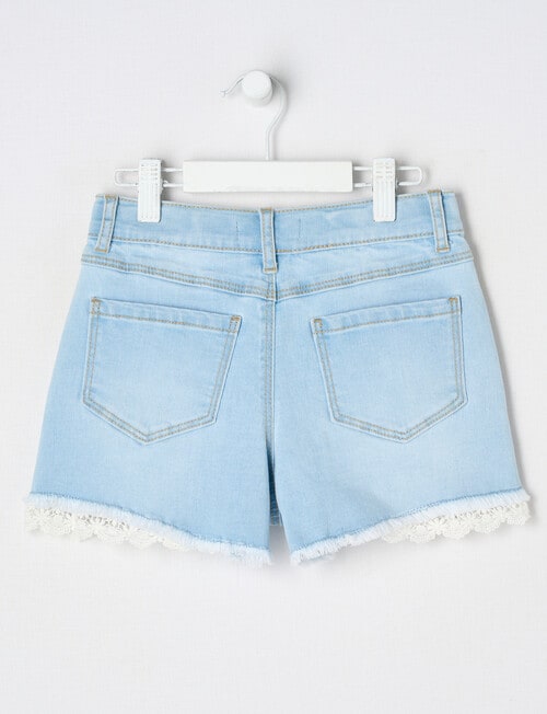 Mac & Ellie Lace Trim Stretch Denim Short, Light Blue product photo View 02 L