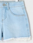 Mac & Ellie Lace Trim Stretch Denim Short, Light Blue product photo View 03 S