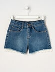 Mac & Ellie Lace Trim Stretch Denim Short, Mid Blue product photo
